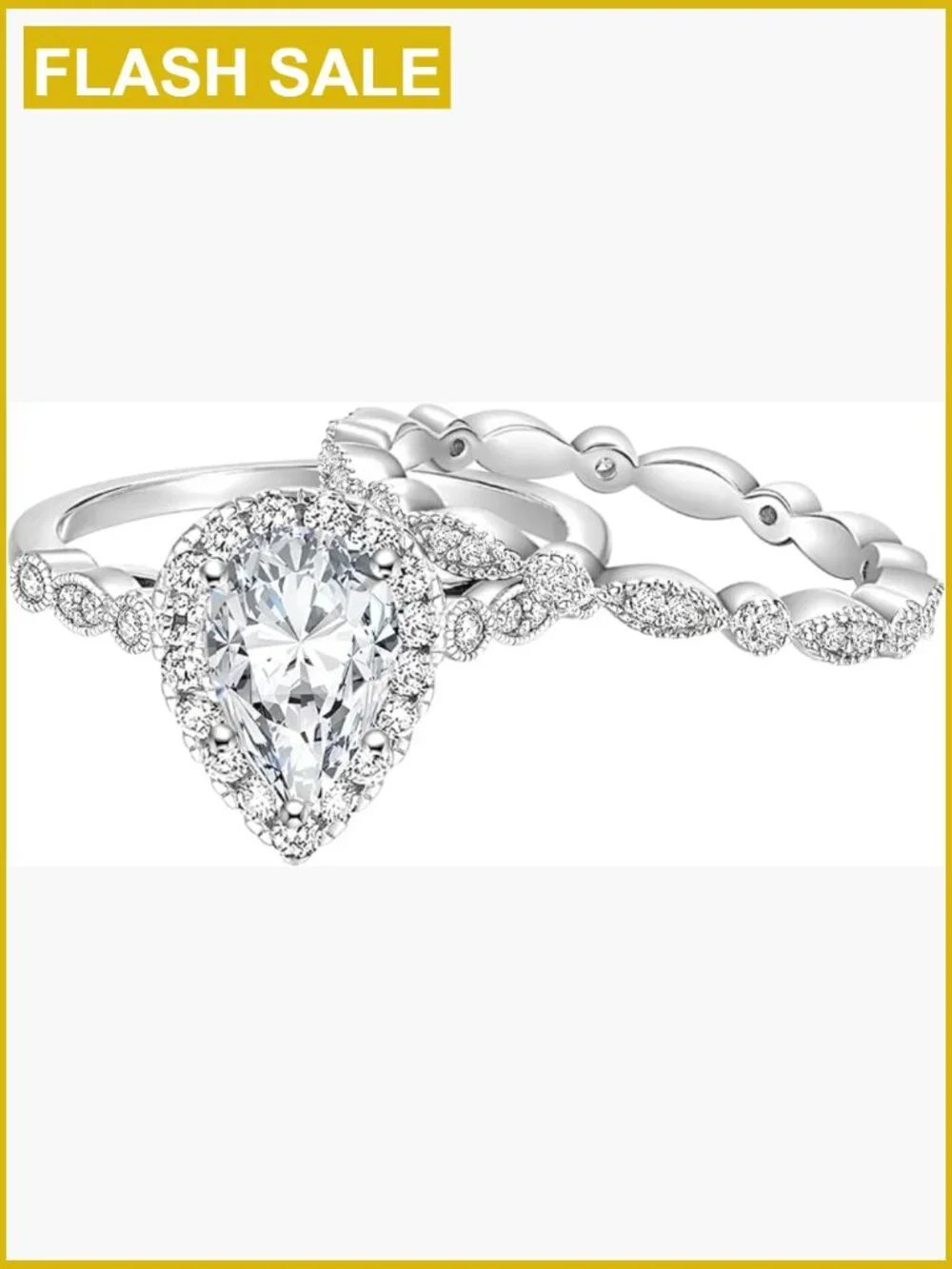 1.5CT Teardrop CZ Bridal Ring Set 925 Silver Plated Engagement Wedding Band